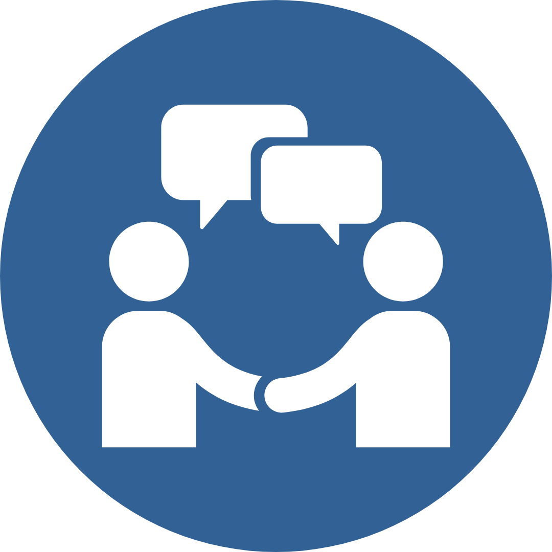 Icon of two stick figures talking 