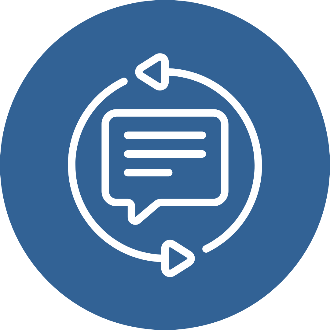 blue circle with icon in centre of a message bubble