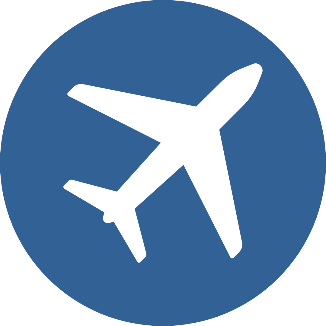 blue circle with icon in centre of a plane