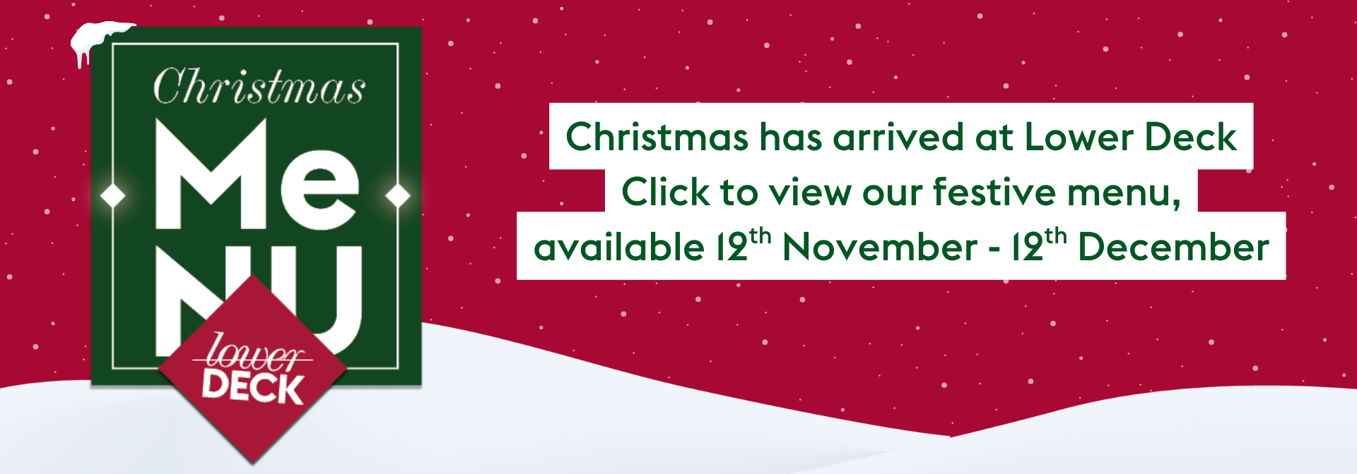 red homepage banner reading "click here to view our festive menu"