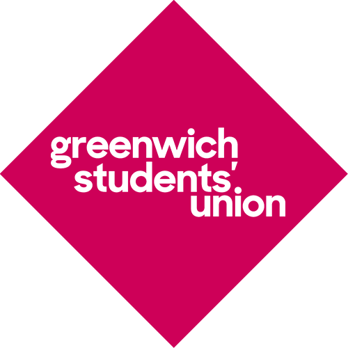 Greenwich Students' Union logo on bright pink background