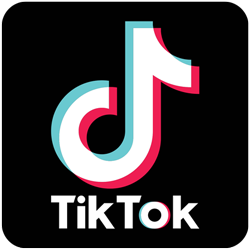 Black square with white logo and TikTok text on top