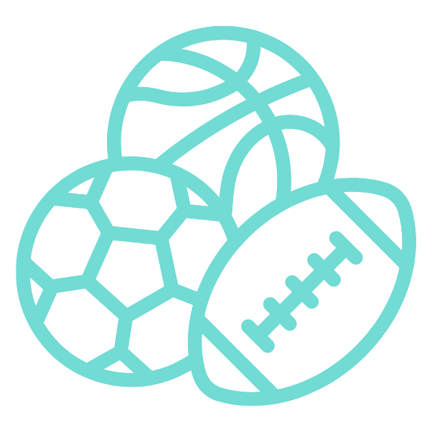 Illustration of a collection of sports balls including a football, basketball and rugby ball